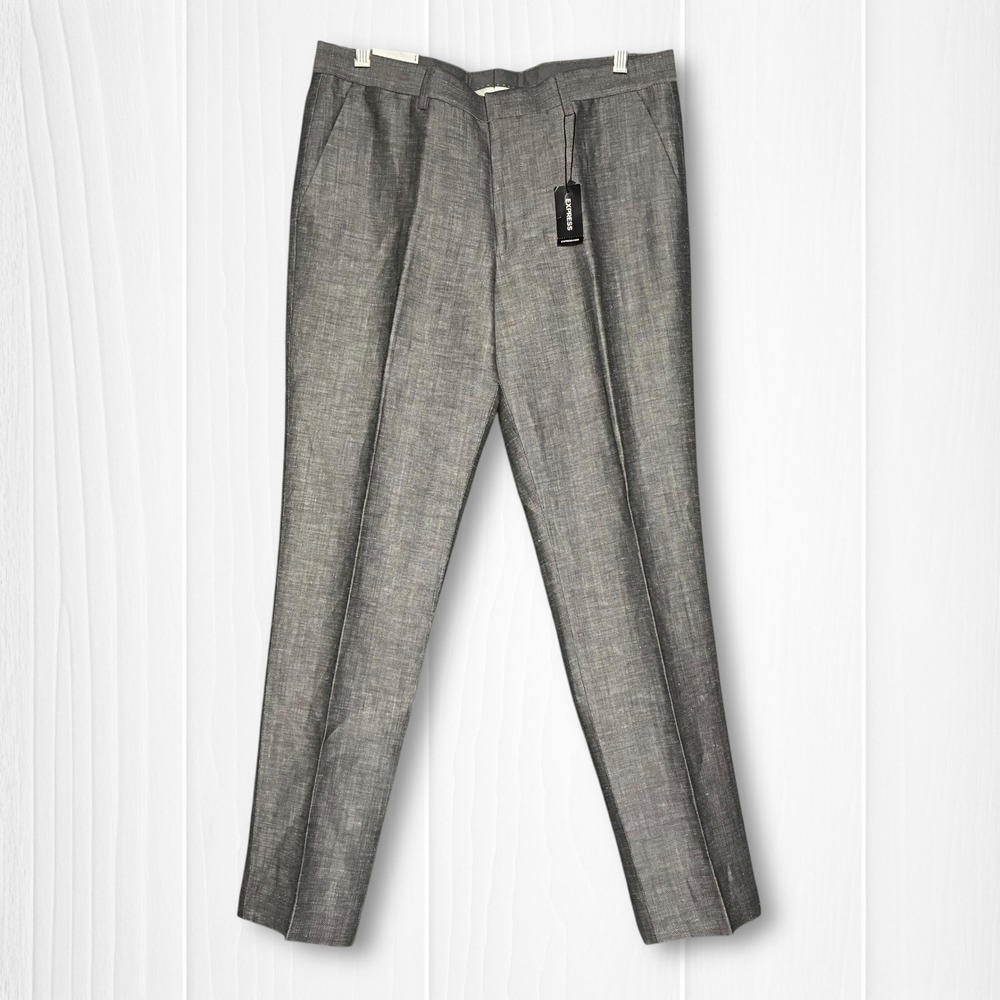 Express Linen Wool Blend Extra Slim Dress Pants Mens 32x30 Grey